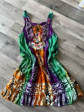 Shoreline Green, Purple & Orange Tie-Dye Boho Sundress